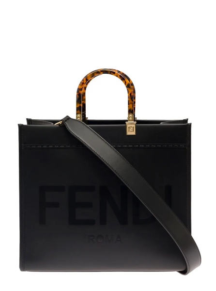 Geanta de mana Handbag 'Sunshine' with Embossed Logo and Turtle Effect Handle in Black Leather for Women