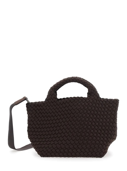 Geanta de mana Handbag with Intreccio design and adjustable Ecoleather shoulder strap in brown for women
