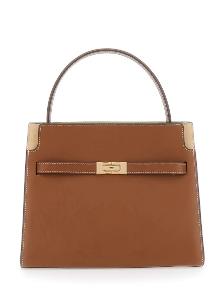 Geanta de mana 'Lee Radziwill' Brown Small Handbag with front strap closure in leather for women