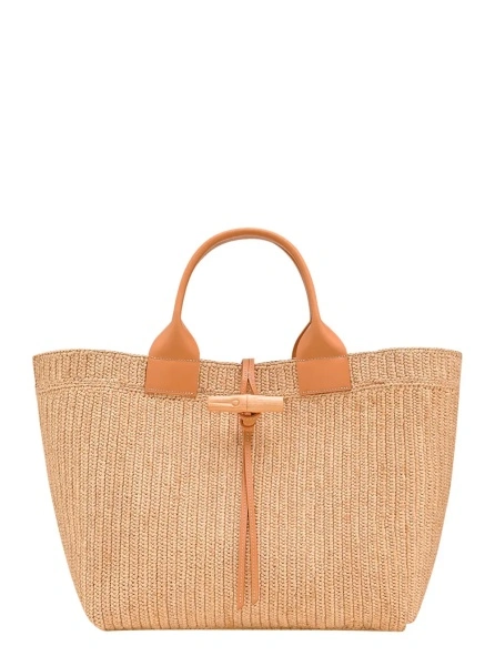 Geanta de mana Longchamp bej din raffia