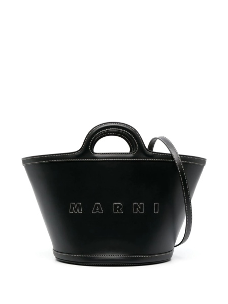 Geanta de mana Marni neagra din piele si aluminium
