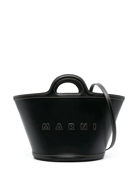 Geanta de mana Marni neagra din piele si aluminium