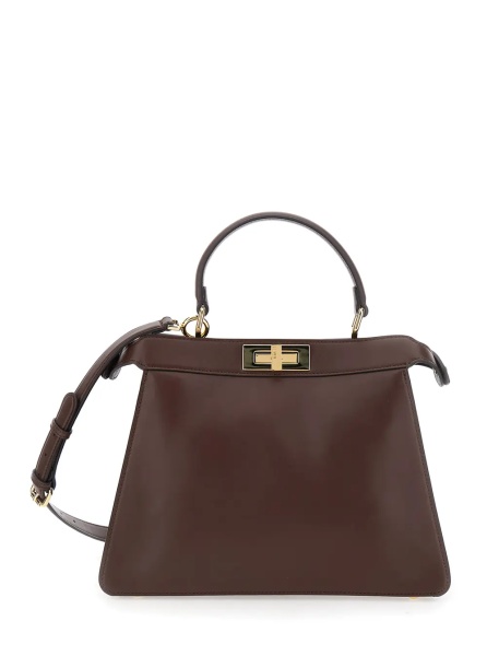 Geanta de mana 'Peekaboo I See You' Brown Handbag with Claw Closure and Sequins Embroidery Inside in Leather Woman