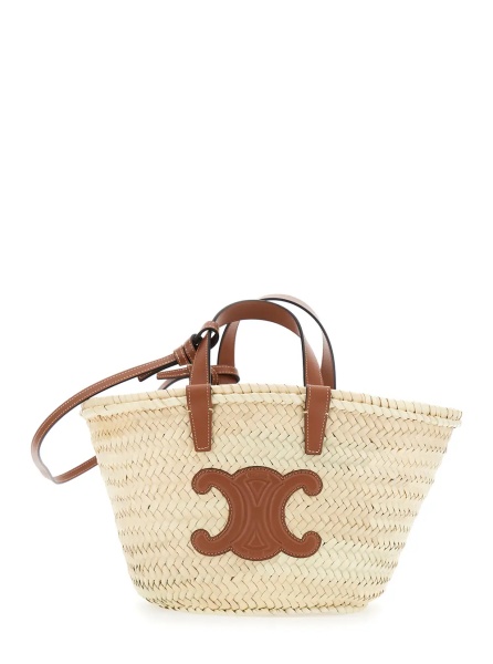 Geanta de mana Shopper 'Classic Panier Teen' Beige with Leather Handles and Raffia and Leather Logo Patch for Women
