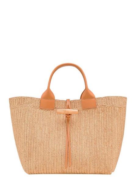 Geanta de mana Shopping Bag 'Le Smart' with Metallic Detail on the Front in Beige Raffia for Women