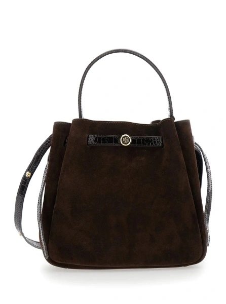 Geanta de mana Tory Burch maro din piele 'Romy Bucket'