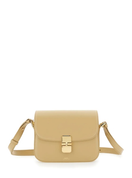Geanta de umar A.P.C. 'Grace Small' Beige Crossbody bag with Adjustable Strap and Logo Plate on the Front in Leather Woman