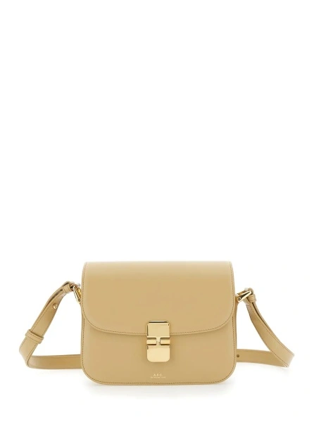 Geanta de umar A.P.C. 'Grace Small' Beige Crossbody bag with Adjustable Strap and Logo Plate on the Front in Leather Woman