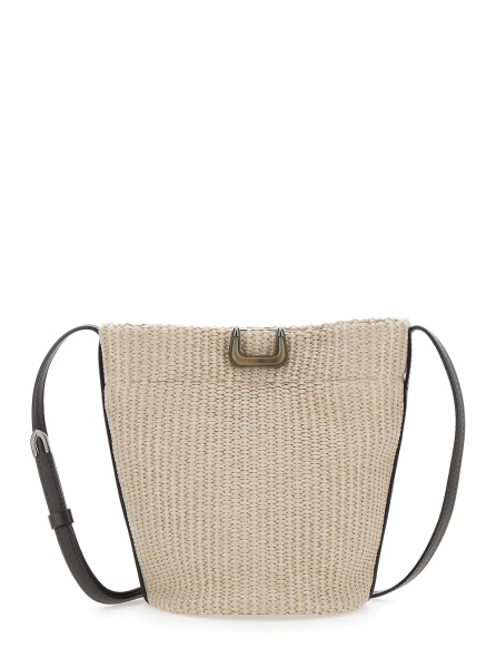 Geanta de umar Beige Shoulder Bag with Plate on the Front in Raffia for Women