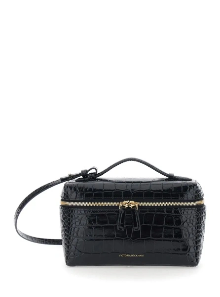 Geanta de umar Black Crossbody bag with logo lettering on the front and adjustable and removable strap in leather for women