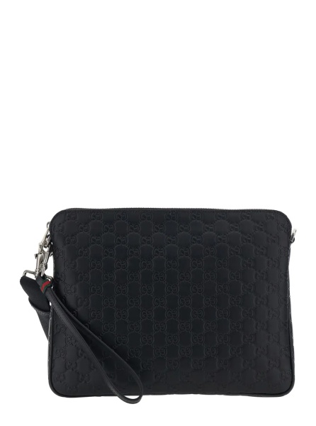 Geanta de umar Black Emblem Shoulder Bag with Adjustable and Removable Strap and All-Over GG Pattern in Leather for Men