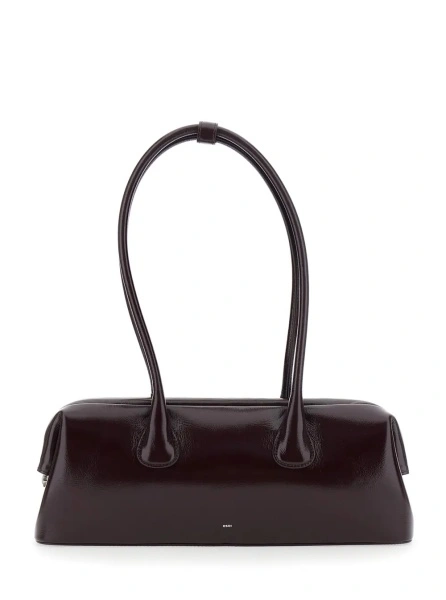 Geanta de umar 'Boat Wide' Bordeaux Shoulder bag with Two Top Handles in Leather for Women