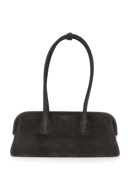 Geanta de umar 'Boat Wide' Brown Shoulder Bag with Round Handles in Suede Women
