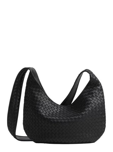 Geanta de umar Bottega Shoulder Bag with Top Zip Closure and Black Leather Intreccio Motif for Men