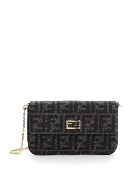 Geanta de umar Brown Crossbody bag with chain strap and FF plate on the front in FF canvas for women