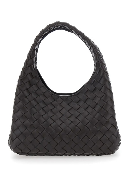 Geanta de umar 'Campana' Brown Shoulder Bag Small with Two Top Handles and Intreccio Motif in Leather for Women
