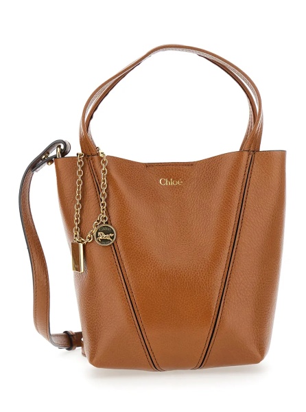 Geanta de umar 'Chloe Spin' Brown Shoulder Bag with Adjustable and Removable Strap in Leather for Women