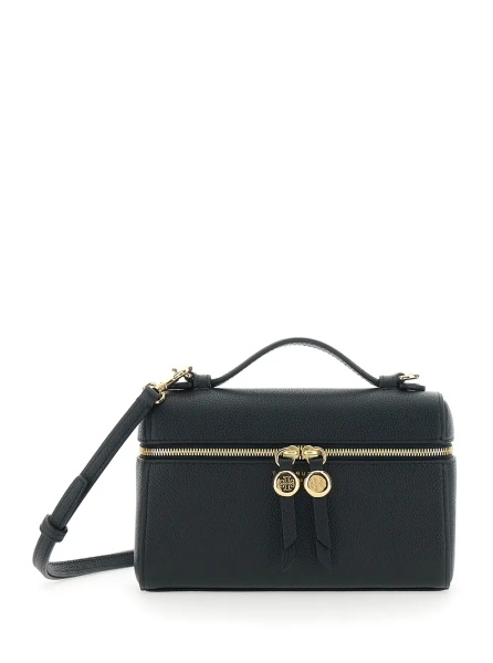 Geanta de umar Crossbody bag 'Romy' with Adjustable and Removable Strap and Logo Lettering on the Front in Black Leather for Women
