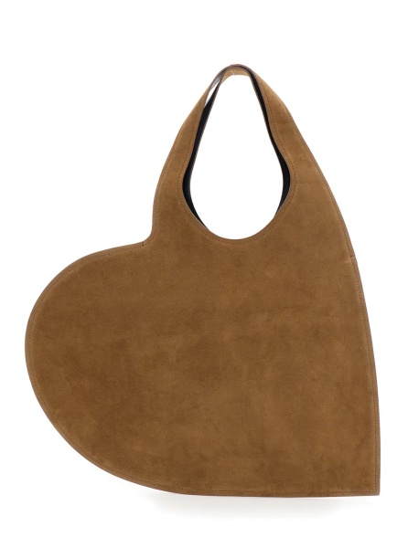 Geanta de umar 'Double Heart' Brown Shoulder Bag with Cut-Out Handle and Heart Silhouette in Suede Woman