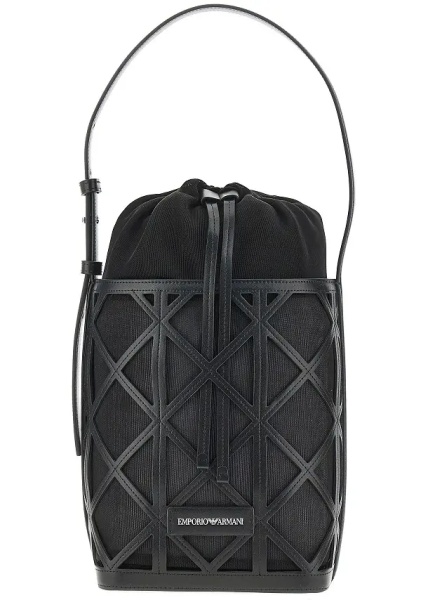 Geanta de umar Faux leather and mesh bucket bag