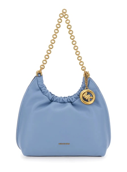 Geanta de umar 'Indie Small' Light Blue Shoulder Bag with Chain Strap and Logo Plate on Front in Leather Women