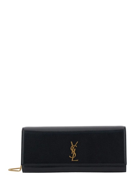 Geanta de umar Kate Shoulder Bag with Chain Strap and Cassandre Plate on Front in Black Pebbled Leather for Women