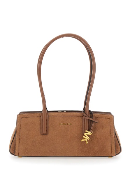 Geanta de umar 'Laila' Brown Shoulder Bag with Logo Plate on Front in Suede for Women