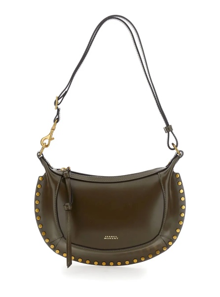 Geanta de umar 'Oskan' Green Crossbody bag with studs on the front and adjustable and removable shoulder strap in leather for women