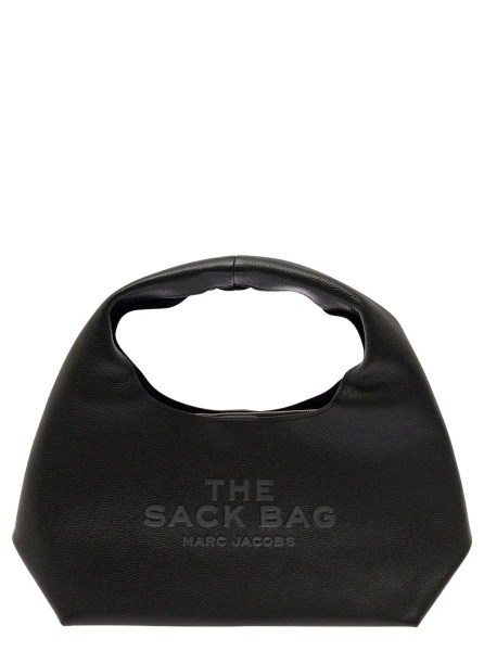 Geanta de umar Shoulder Bag 'The Sack' with Logo Embossed in Black Pebbled Leather for Women