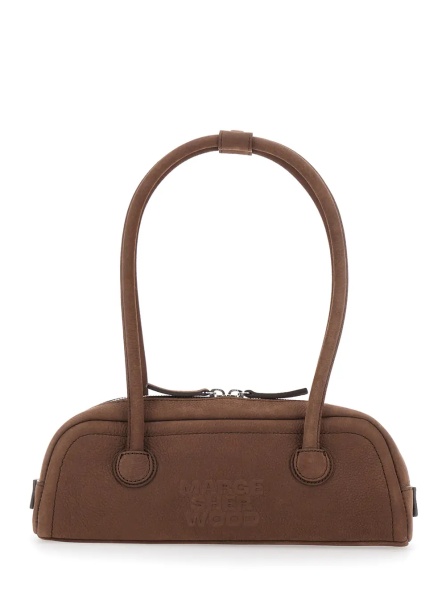 Geanta de umar 'Soft Boston Mini' brown Shoulder bag with Two Top Handles and Logo lettering on the Front in leather Women