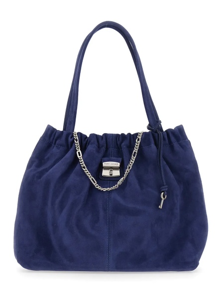 Geanta de umar 'The Tote' Blue Shoulder Bag with Chain Detail and Drawstring Closure in Suede Women
