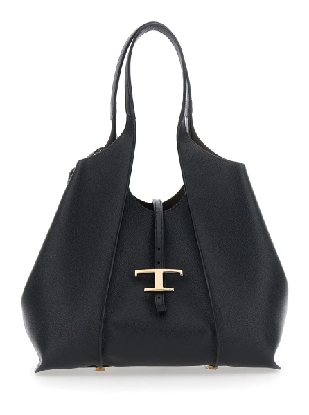 Geanta de umar Tote bag with T Timeless Pendant in Black Leather for Women