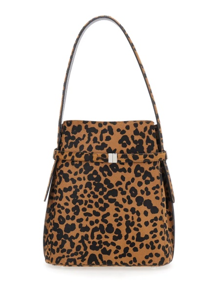 Geanta de umar TOTÊME Brown Shoulder Bag with Fixed Shoulder Strap and All-Over Leopard Motif in Leather Woman