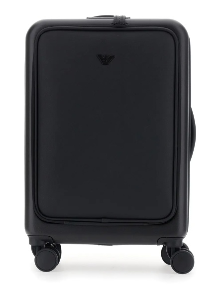 Geanta de voiaj black Trolley suitcase with logo patch on the front in fabric for Men