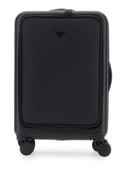 Geanta de voiaj black Trolley suitcase with logo patch on the front in fabric for Men