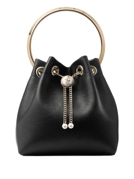 Geanta mini Jimmy Choo Bon Bon neagra din piele si alama