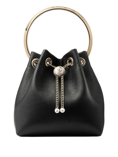 Geanta mini Jimmy Choo Bon Bon neagra din piele si alama