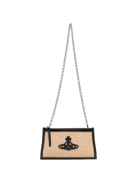 Geanta plic Vivienne Westwood neutra din paie si piele