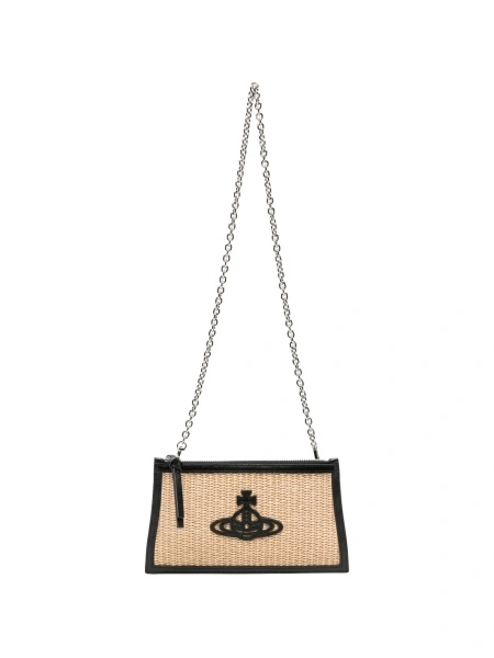 Geanta plic Vivienne Westwood neutra din paie si piele