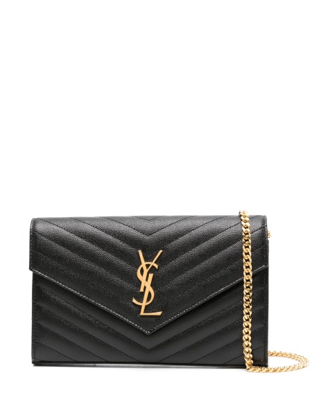 Geanta tip postas Saint Laurent Envelope neagra din alama si piele