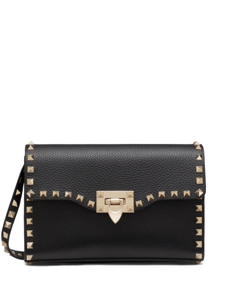 Geanta tip postas Valentino Garavani Rockstud neagra din metal si piele