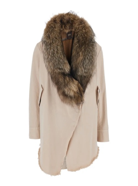 Geci beige Parka jacket with fur collar and removable lining in fabric for women