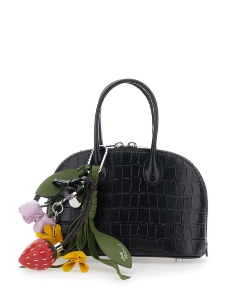 Genti Brown Mini Bag with Adjustable and Removable Shoulder Strap and Charm on the Front in Leather for Women