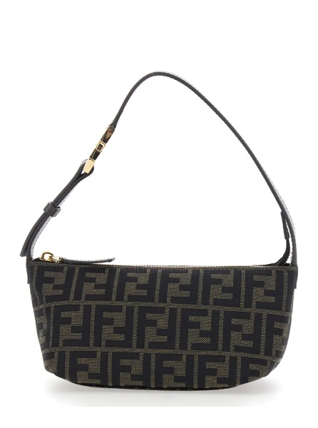 Genti Brown Mini Bag with Adjustable and Removable Shoulder Strap with FF plate in FF Canvas for Women