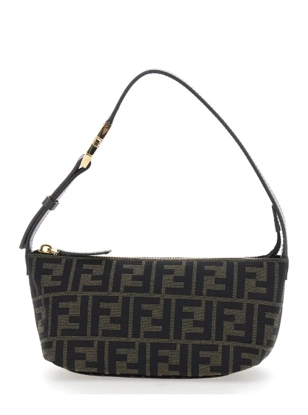 Genti Brown Mini Bag with Adjustable and Removable Shoulder Strap with FF plate in FF Canvas for Women