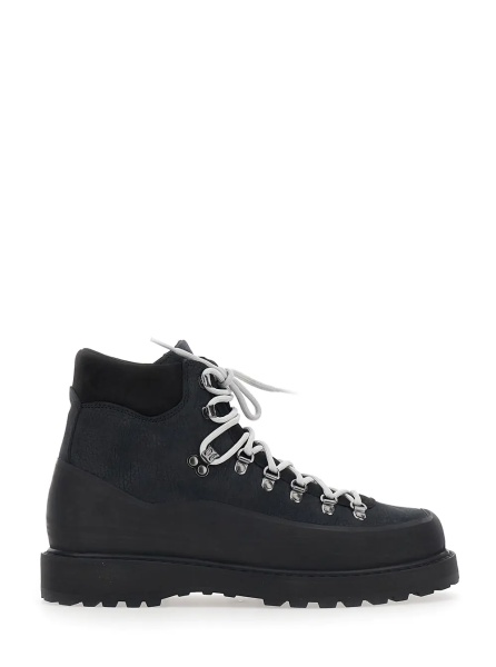 Ghete Black Ankle Boots with Rubber Lug Sole in Leather for Men
