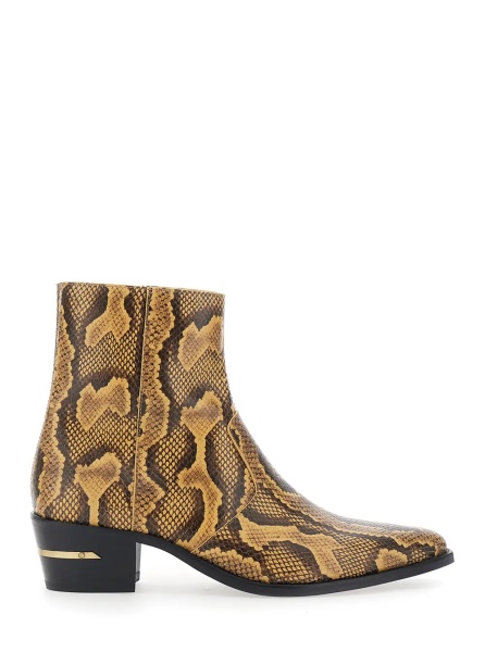 Ghete Brown Boots with Python Print and Pointed Design in Leather Men