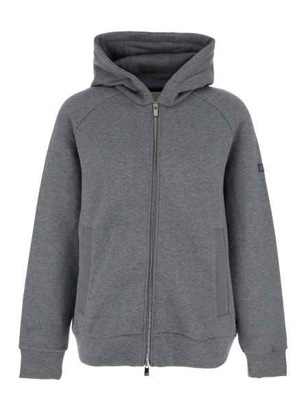 Hanorace 'Baccaro' Grey Sweatshirt with Hood and Logo Patch on the Sleeve in Cotton Man