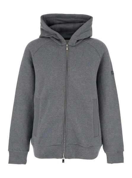Hanorace 'Baccaro' Grey Sweatshirt with Hood and Logo Patch on the Sleeve in Cotton Man
