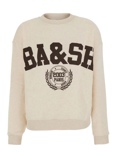 Hanorace Beige V-neck Long Sleeve Cotton Sweatshirt for Women
